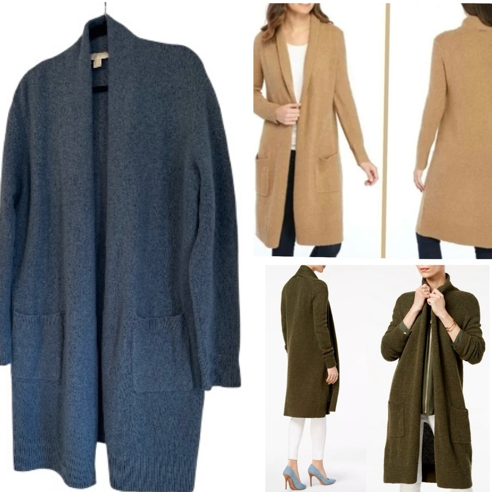 Michael Kors | Denim Blue Boucle Wool-Blend Long Cardigan | Size XL